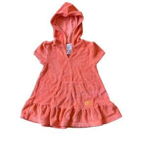 Ocean Pacific Terry Cloth Hooded Swim Cover Up Dress 18M Coral Pink Ruffle Hem